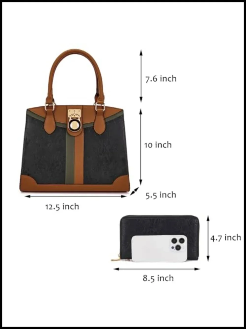 Women's Vegan Leather Tote Handbag Set with RFID Wallet, Medium Crossbody
